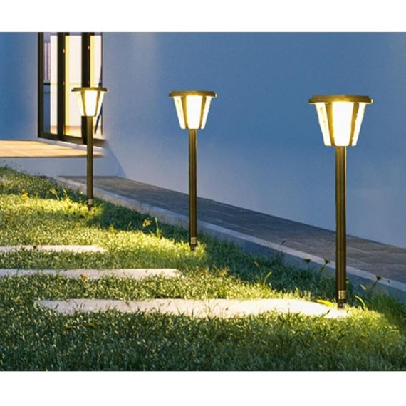 Solar Pathway Light Modern Garden Solar Lantern with Warm Light Outdoor Aluminum Landscape Lighting 34.3" Path Bollard Lantern for Courtyard Driveway Walkway Lights
