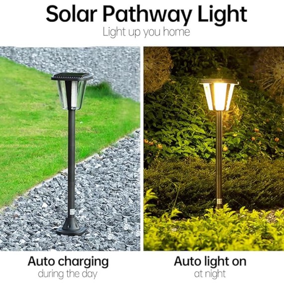 Solar Pathway Light Modern Garden Solar Lantern with Warm Light Outdoor Aluminum Landscape Lighting 34.3" Path Bollard Lantern for Courtyard Driveway Walkway Lights