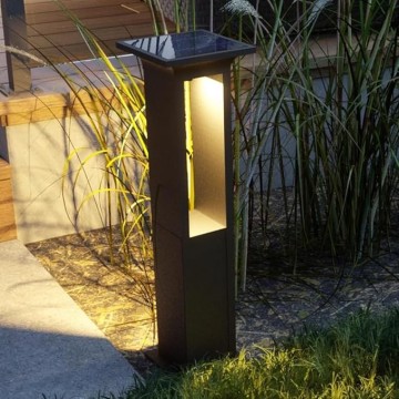 Solar Landscape Lighting Modern Square Pathway Lights Aluminum Housing LED Bollard Lighting Fixture Outdoor Black Waterproof Path Light for Garden Walkway Drive Garage Yard
