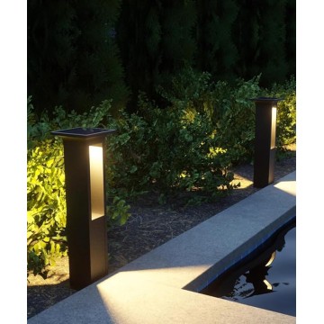Solar Landscape Lighting Modern Square Pathway Lights Aluminum Housing LED Bollard Lighting Fixture Outdoor Black Waterproof Path Light for Garden Walkway Drive Garage Yard