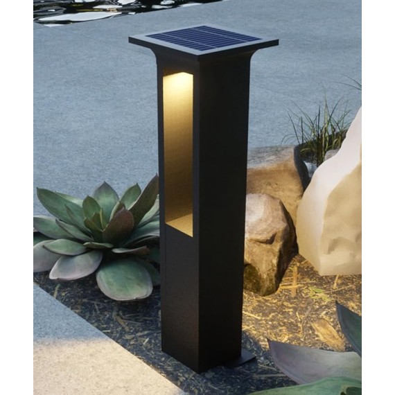 Solar Landscape Lighting Modern Square Pathway Lights Aluminum Housing LED Bollard Lighting Fixture Outdoor Black Waterproof Path Light for Garden Walkway Drive Garage Yard
