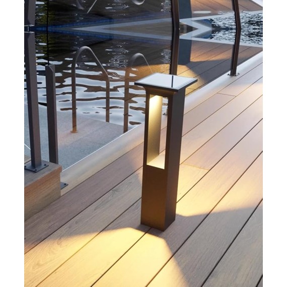 Solar Landscape Lighting Modern Square Pathway Lights Aluminum Housing LED Bollard Lighting Fixture Outdoor Black Waterproof Path Light for Garden Walkway Drive Garage Yard