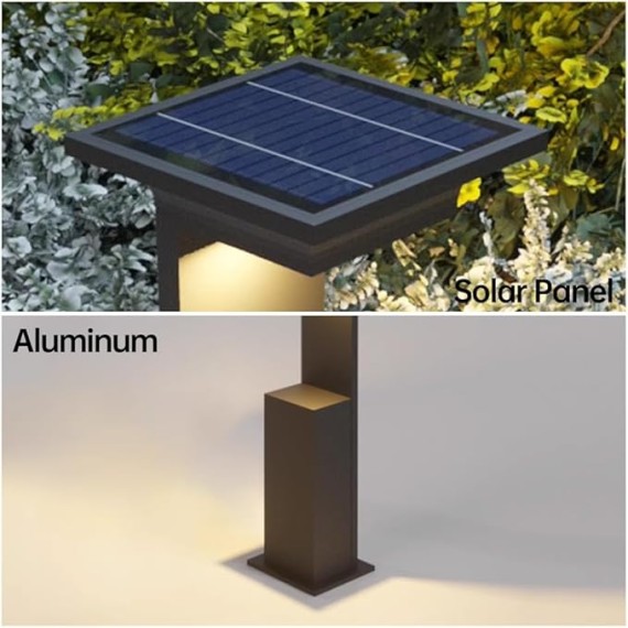 Solar Landscape Lighting Modern Square Pathway Lights Aluminum Housing LED Bollard Lighting Fixture Outdoor Black Waterproof Path Light for Garden Walkway Drive Garage Yard