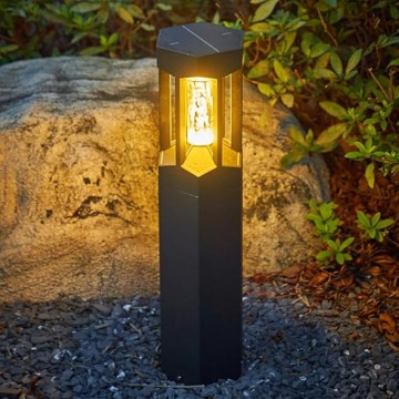 Modern Solar Landscape Lighting Black Aluminum Housing Pathway Light Warm Light Bubble Shade LED Bollard Lighting Solar Garden Lights with IP65 Waterproof for Courtyard Garage Lawn Driveway