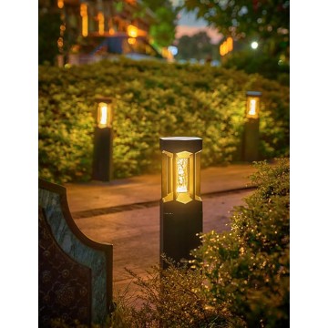 Modern Solar Landscape Lighting Black Aluminum Housing Pathway Light Warm Light Bubble Shade LED Bollard Lighting Solar Garden Lights with IP65 Waterproof for Courtyard Garage Lawn Driveway