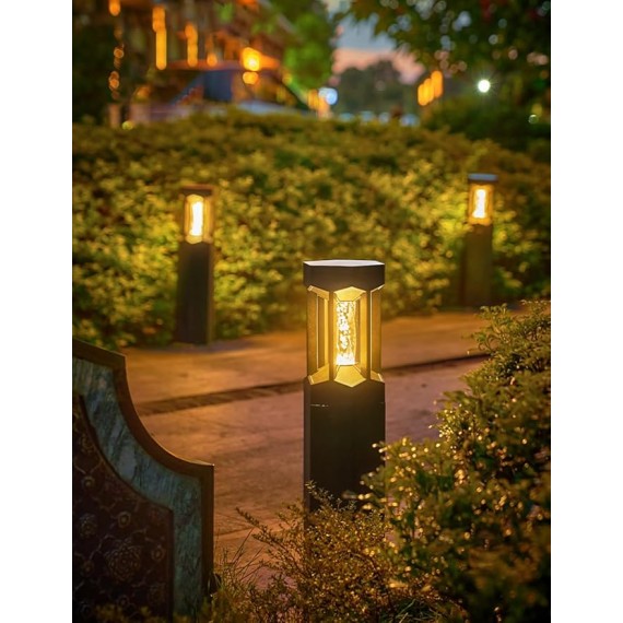Modern Solar Landscape Lighting Black Aluminum Housing Pathway Light Warm Light Bubble Shade LED Bollard Lighting Solar Garden Lights with IP65 Waterproof for Courtyard Garage Lawn Driveway