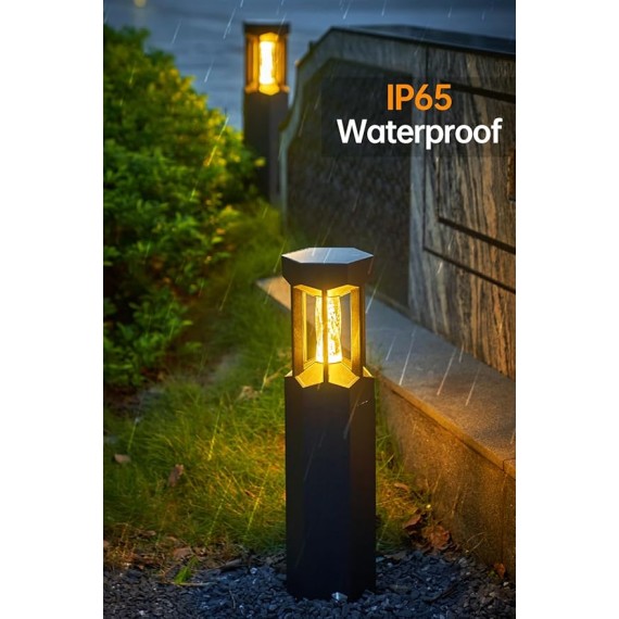Modern Solar Landscape Lighting Black Aluminum Housing Pathway Light Warm Light Bubble Shade LED Bollard Lighting Solar Garden Lights with IP65 Waterproof for Courtyard Garage Lawn Driveway
