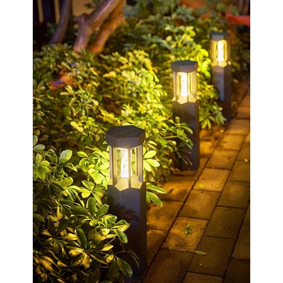 Modern Solar Landscape Lighting Black Aluminum Housing Pathway Light Warm Light Bubble Shade LED Bollard Lighting Solar Garden Lights with IP65 Waterproof for Courtyard Garage Lawn Driveway