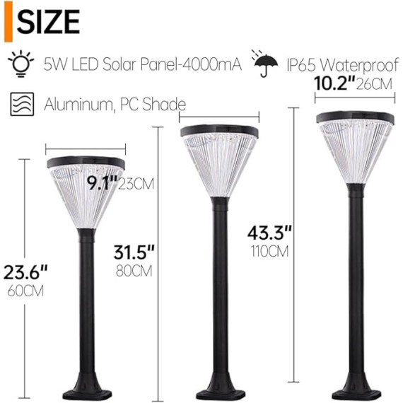 Solar Landscape Light Outdoor Waterproof Garden Lantern Bollard Lighting Die-cast Aluminum Pathway Light Auto On/Off Landscape Path Lighting for Garden Lawn Walkway Driveway