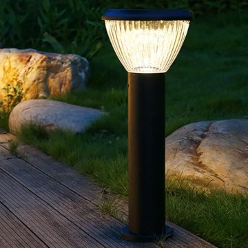 Solar Pathway Lights Outdoor Landscape Path Light PC Bollard Lantern Cylinder Aluminum Housing Path Bollard Lights Black Solar Garden Floor Lamp for Courtyard Front/Back Door Driveway