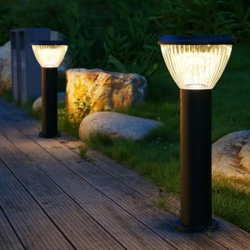 Solar Pathway Lights Outdoor Landscape Path Light PC Bollard Lantern Cylinder Aluminum Housing Path Bollard Lights Black Solar Garden Floor Lamp for Courtyard Front/Back Door Driveway