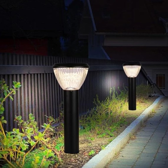 Solar Pathway Lights Outdoor Landscape Path Light PC Bollard Lantern Cylinder Aluminum Housing Path Bollard Lights Black Solar Garden Floor Lamp for Courtyard Front/Back Door Driveway