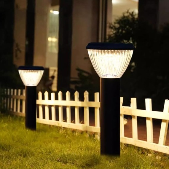 Solar Pathway Lights Outdoor Landscape Path Light PC Bollard Lantern Cylinder Aluminum Housing Path Bollard Lights Black Solar Garden Floor Lamp for Courtyard Front/Back Door Driveway