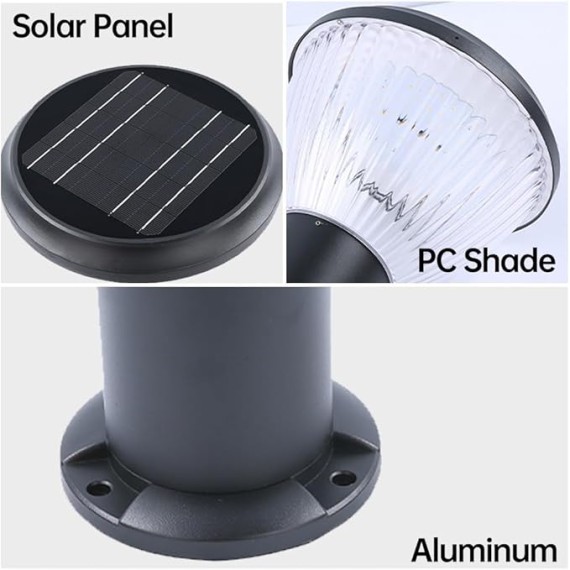 Solar Pathway Lights Outdoor Landscape Path Light PC Bollard Lantern Cylinder Aluminum Housing Path Bollard Lights Black Solar Garden Floor Lamp for Courtyard Front/Back Door Driveway