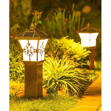 Vintage Solar Landscape Lighting Acrylic Shade Bollard Lighting Aluminum Housing Waterproof Bollard Lantern Outdoor Solar Lawn Light for Garden Garage Yard Patio Porch