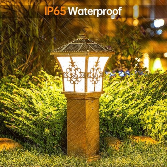 Vintage Solar Landscape Lighting Acrylic Shade Bollard Lighting Aluminum Housing Waterproof Bollard Lantern Outdoor Solar Lawn Light for Garden Garage Yard Patio Porch