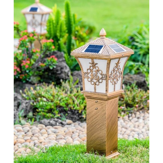 Vintage Solar Landscape Lighting Acrylic Shade Bollard Lighting Aluminum Housing Waterproof Bollard Lantern Outdoor Solar Lawn Light for Garden Garage Yard Patio Porch