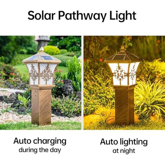 Vintage Solar Landscape Lighting Acrylic Shade Bollard Lighting Aluminum Housing Waterproof Bollard Lantern Outdoor Solar Lawn Light for Garden Garage Yard Patio Porch