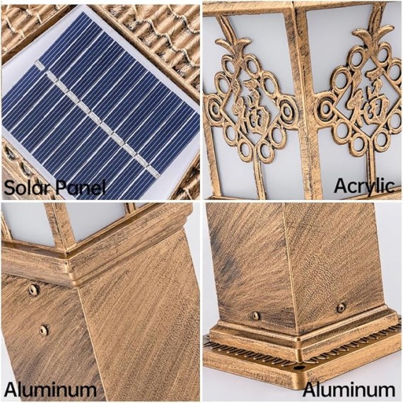 Vintage Solar Landscape Lighting Acrylic Shade Bollard Lighting Aluminum Housing Waterproof Bollard Lantern Outdoor Solar Lawn Light for Garden Garage Yard Patio Porch