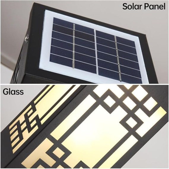 Solar Square Pathway Light Outdoor Waterproof Garden Lights Black External Floor Lamp Stainless Steel Landscape Lighting Rustic Glass Bollard Lantern for Driveway Courtyard Lawn