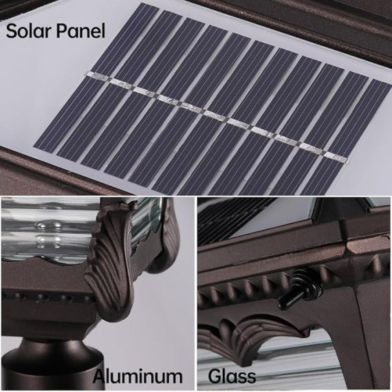 Vintage Solar Pathway Light Brown Aluminum Landscape Path Light Solar Glass Bollard Lantern IP65 Waterproof Outdoor Floor Lamp for Lawn Courtyard Garage Driveway Porch