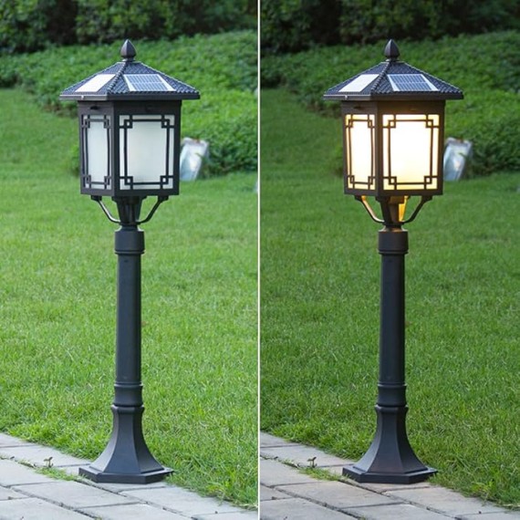 Solar Path Light Outdoor Landscape Bollard Lighting with IP65 Waterproof External LED Garden Floor Lamp 33.5" Square Pathway Light for Lawn Driveway Yard Porch Patio Decoration