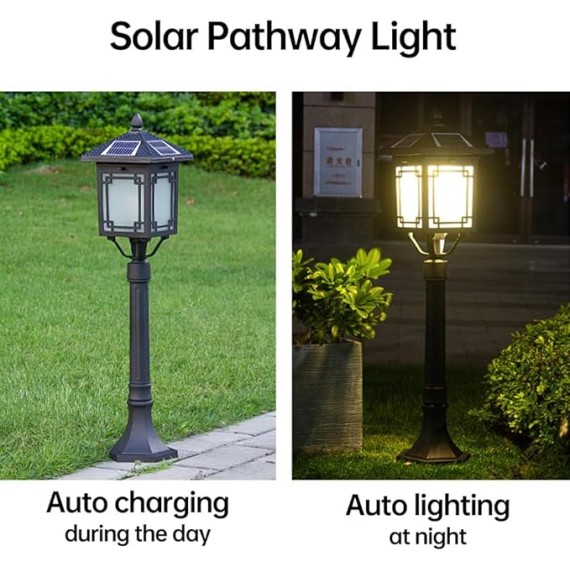 Solar Path Light Outdoor Landscape Bollard Lighting with IP65 Waterproof External LED Garden Floor Lamp 33.5" Square Pathway Light for Lawn Driveway Yard Porch Patio Decoration