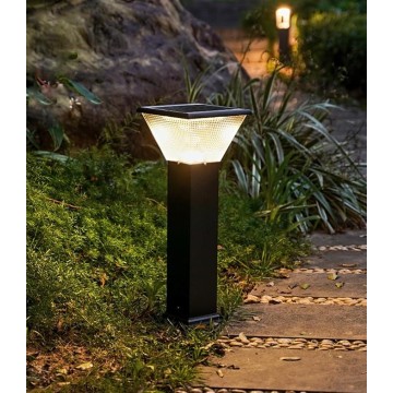 Solar Landscape Lighting Square LED Bollard Lantern Die-cast Aluminum Path Light Outdoor Garden Lights Modern Black Bollard Light with IP65 Waterproof for Garden Yard Walkway