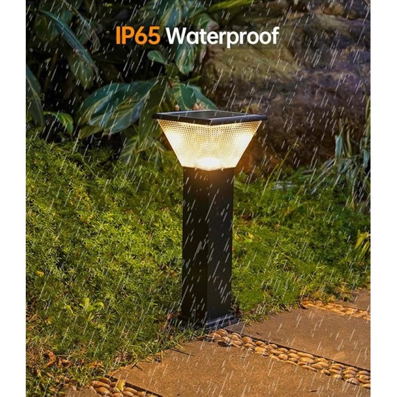 Solar Landscape Lighting Square LED Bollard Lantern Die-cast Aluminum Path Light Outdoor Garden Lights Modern Black Bollard Light with IP65 Waterproof for Garden Yard Walkway