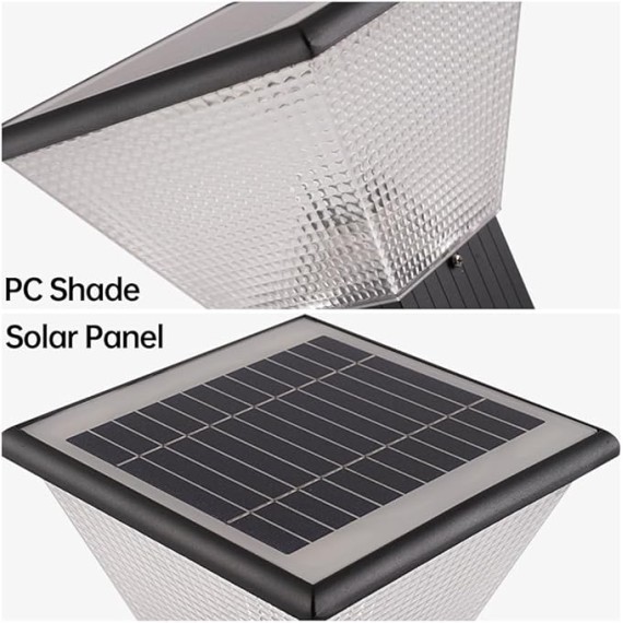 Solar Landscape Lighting Square LED Bollard Lantern Die-cast Aluminum Path Light Outdoor Garden Lights Modern Black Bollard Light with IP65 Waterproof for Garden Yard Walkway