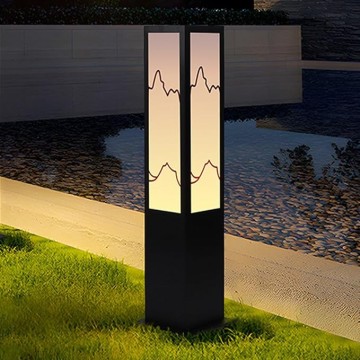 23.6" Solar Path Light Modern Landscape Lighting Square Iron Bollard Lights Outdoor Waterproof Solar Lamp with Warm Light 3000K for Yard Garden Driveway Walkway Decor
