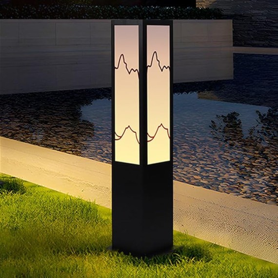 23.6" Solar Path Light Modern Landscape Lighting Square Iron Bollard Lights Outdoor Waterproof Solar Lamp with Warm Light 3000K for Yard Garden Driveway Walkway Decor