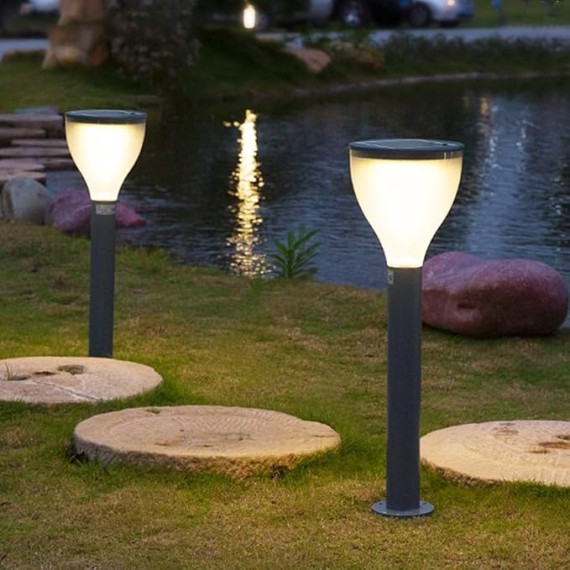 Solar Path Light Outdoor Solar Landscape Bollard Lantern with White PC Shade Cylinder Aluminum Waterproof Pathway Light Garden Floor Lamp for Driveway Garage Lawn Yard Porch