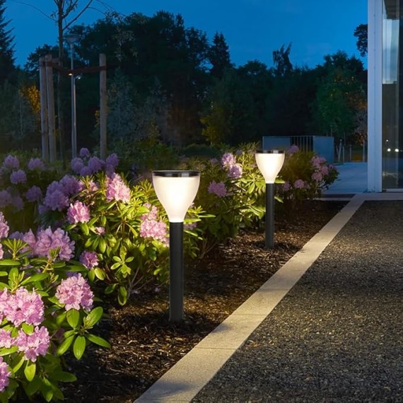 Solar Path Light Outdoor Solar Landscape Bollard Lantern with White PC Shade Cylinder Aluminum Waterproof Pathway Light Garden Floor Lamp for Driveway Garage Lawn Yard Porch