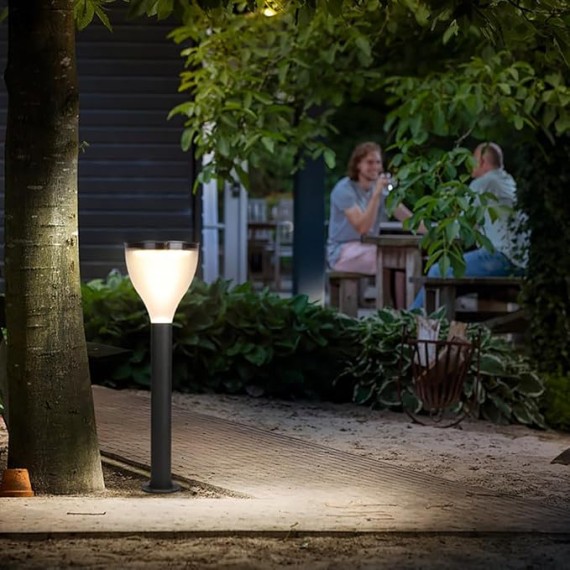 Solar Path Light Outdoor Solar Landscape Bollard Lantern with White PC Shade Cylinder Aluminum Waterproof Pathway Light Garden Floor Lamp for Driveway Garage Lawn Yard Porch
