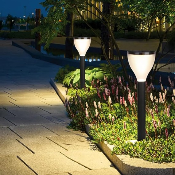 Solar Path Light Outdoor Solar Landscape Bollard Lantern with White PC Shade Cylinder Aluminum Waterproof Pathway Light Garden Floor Lamp for Driveway Garage Lawn Yard Porch