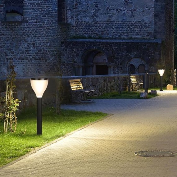 Solar Path Light Outdoor Solar Landscape Bollard Lantern with White PC Shade Cylinder Aluminum Waterproof Pathway Light Garden Floor Lamp for Driveway Garage Lawn Yard Porch
