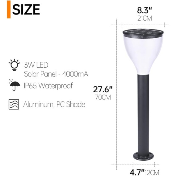 Solar Path Light Outdoor Solar Landscape Bollard Lantern with White PC Shade Cylinder Aluminum Waterproof Pathway Light Garden Floor Lamp for Driveway Garage Lawn Yard Porch