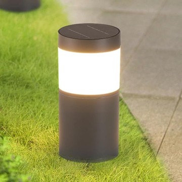 Solar Path Light Cylinder Black Landscape Lighting Aluminum Housing Pathway Light Outdoor IP65 Waterproof Modern LED Solar Garden Lights for Yard Lawn Front/Back Door Decoration
